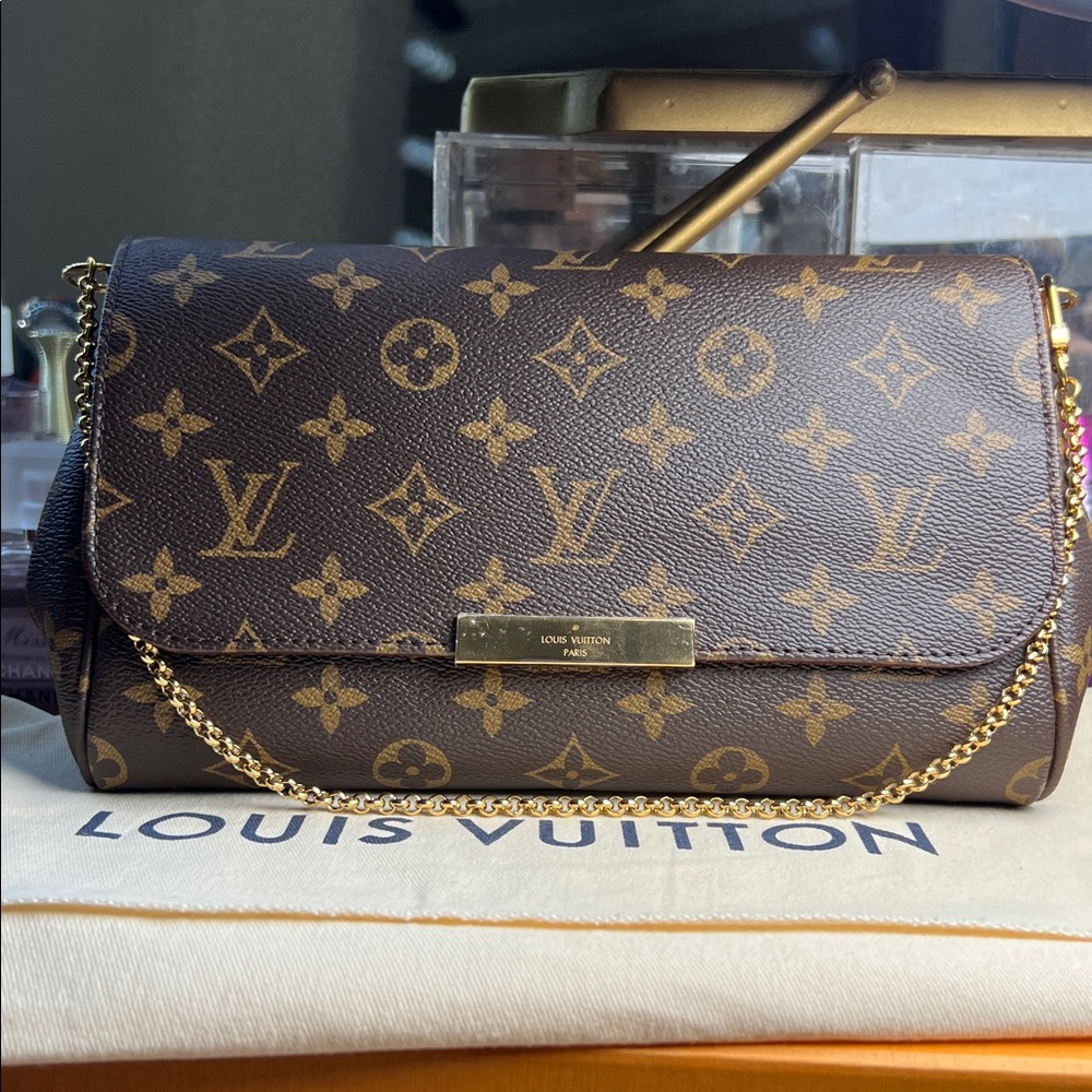 Louis Vuitton Brown Monogram Clutch with Gold Chain